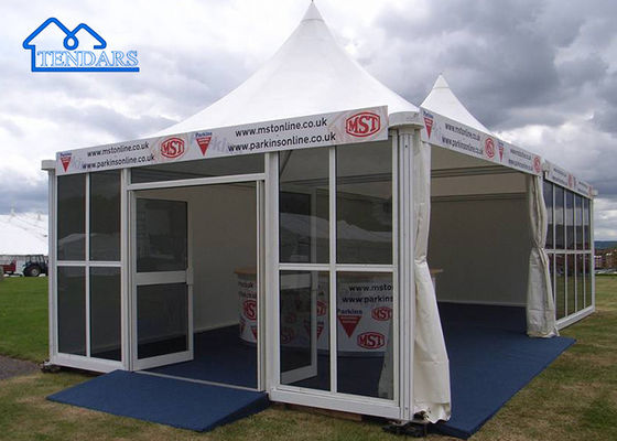 خرید مقاوم در برابر اشعه UV / ضد آتش / ضد آب سفارشی جدید PVC آلومینیوم فریم مارکیو پگودا چادر بوم تولید آنلاین
