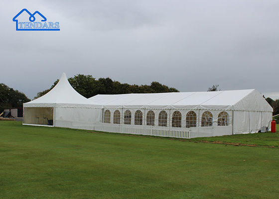 4x8m طول کشيده شده قاب فلز تقویت شده پارتي چادر مارکیو صاف اسپان طراحی ضد آتش PVC Canopy برای خانواده