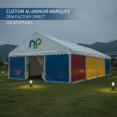 خیمه جشن آلومینیوم سفارشی OEM کارخانه مستقیم با گزینه های رنگ چاپ لوگو